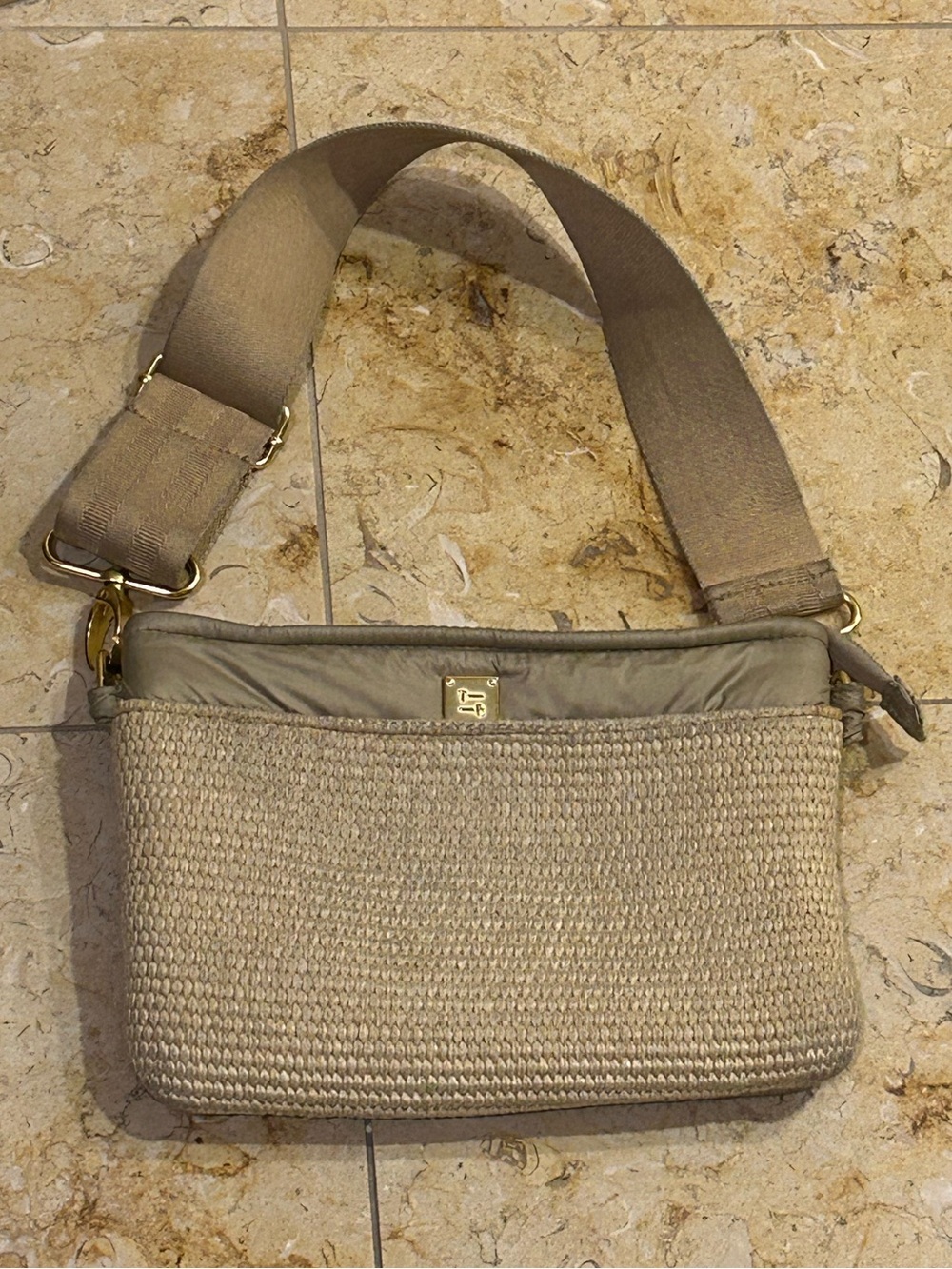 THINK ROYLN Beige Straw Blend Crossbody with Wide Strap One Size